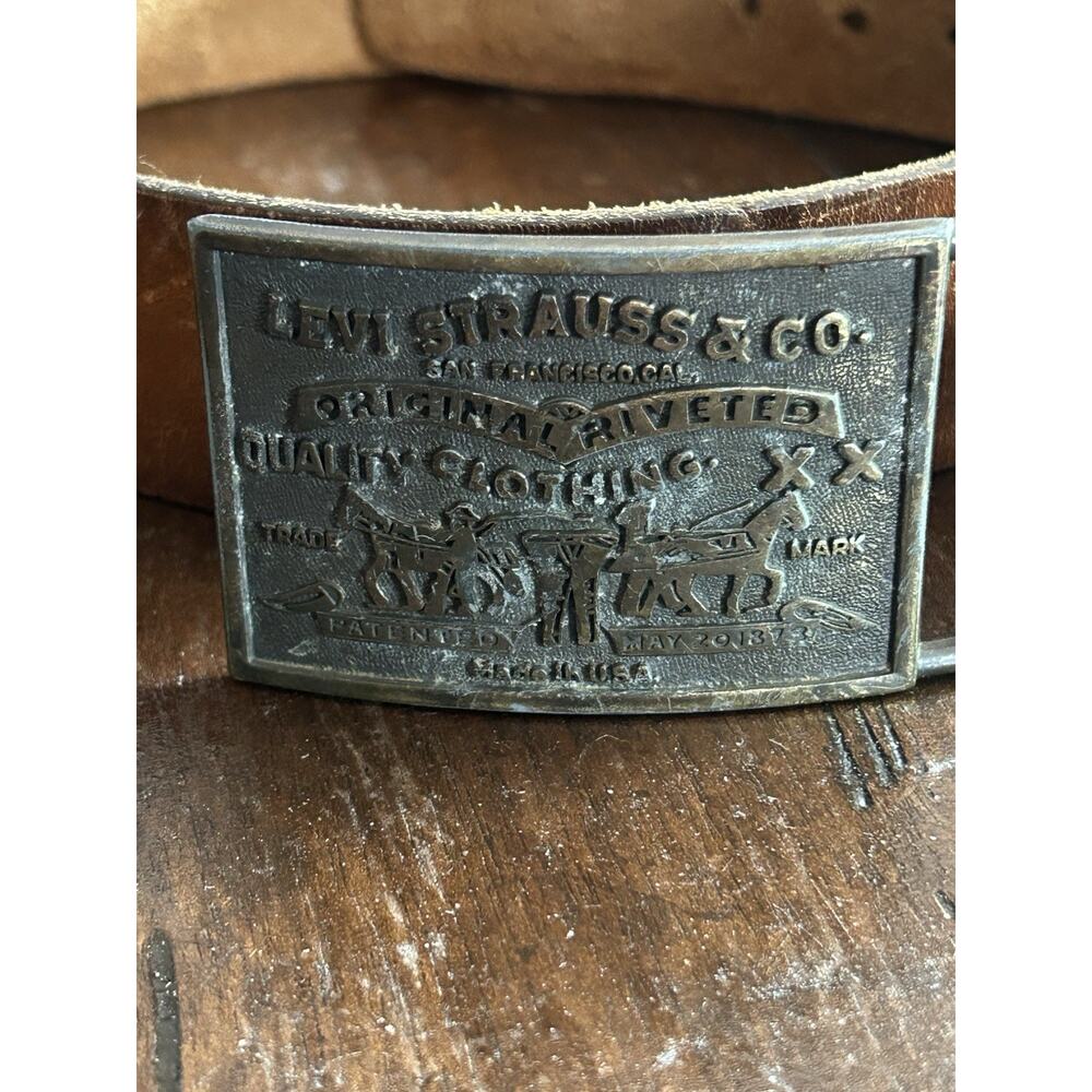 VTG Levi Strauss & Co Brown Leather Belt With Buckle Riveted 36